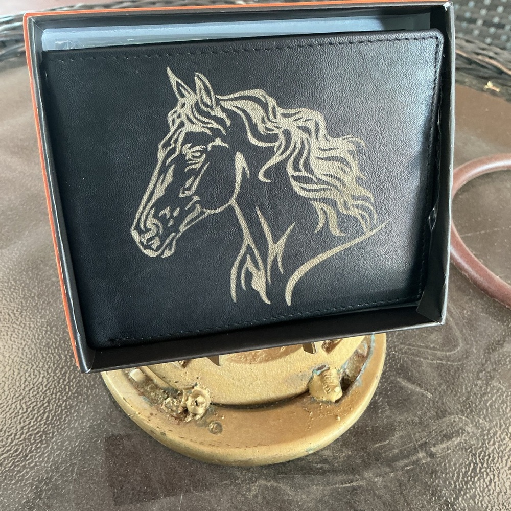 Black Bifold Wallet with Gold Horse Silhouette